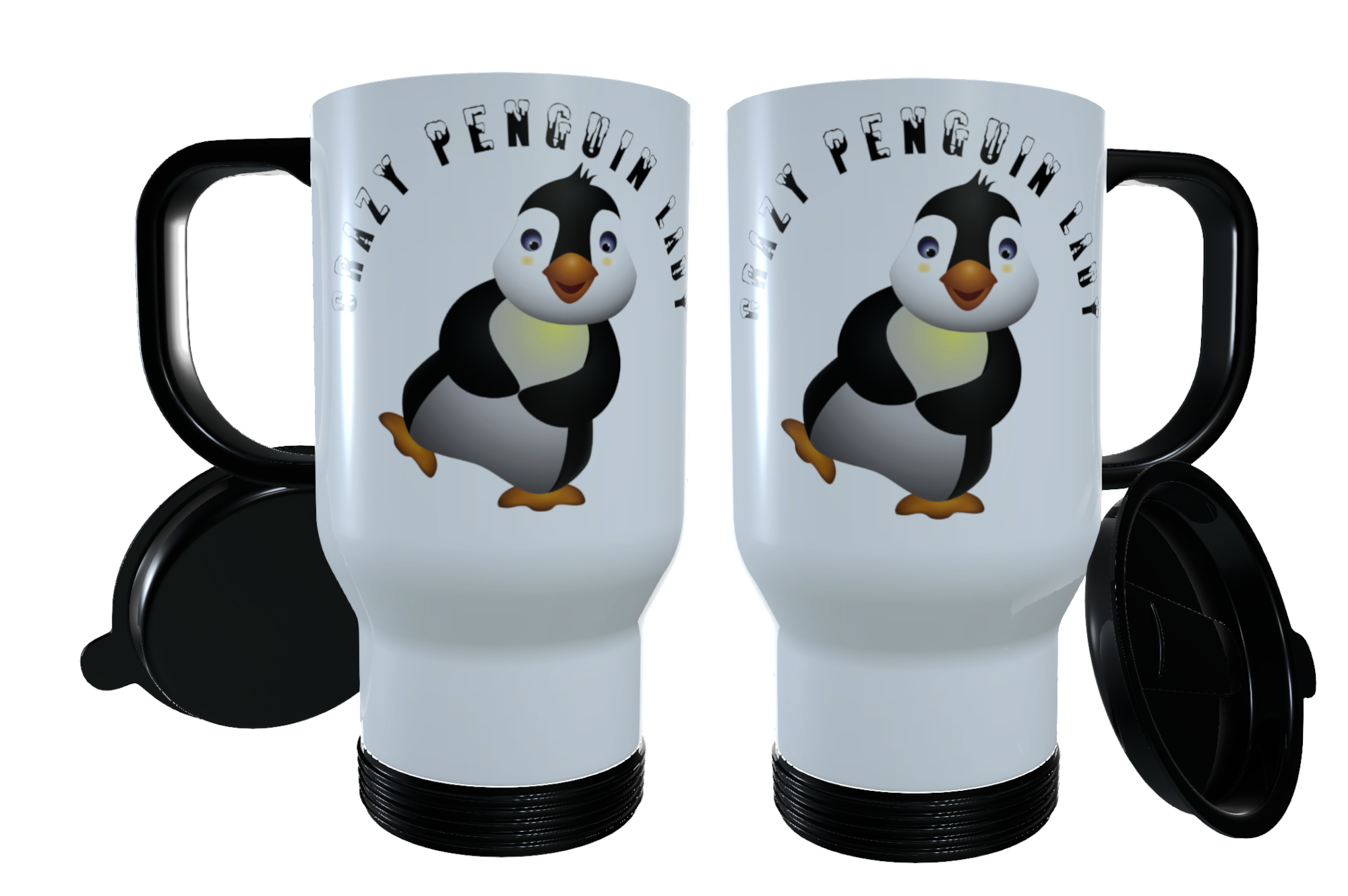 Penguin Travel Mug - Crazy Penguin Lady, Penguin Travel Mug